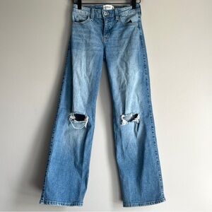 abercrombie kids high rise wide leg jeans girls 11 12 LONG blue rips adj waist